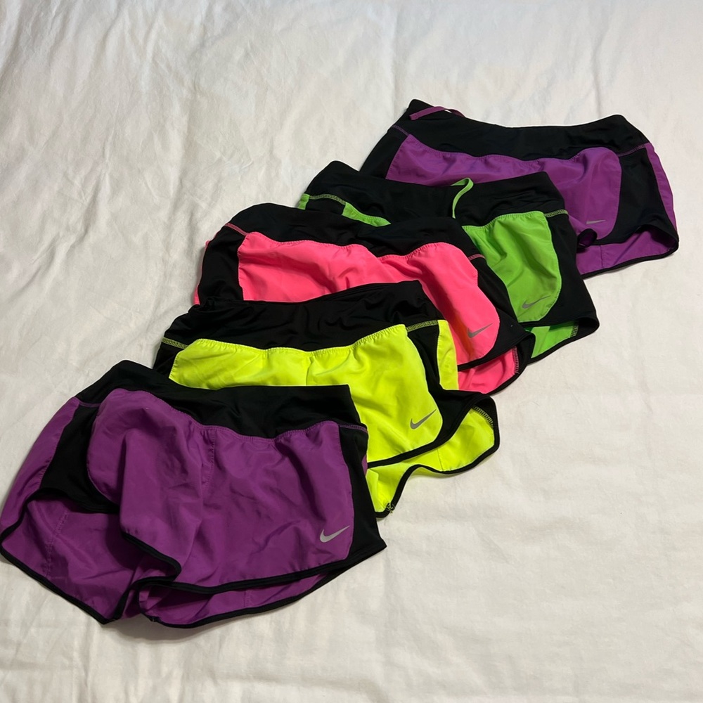(5) pair neon bright Nike Dri Fit shorts